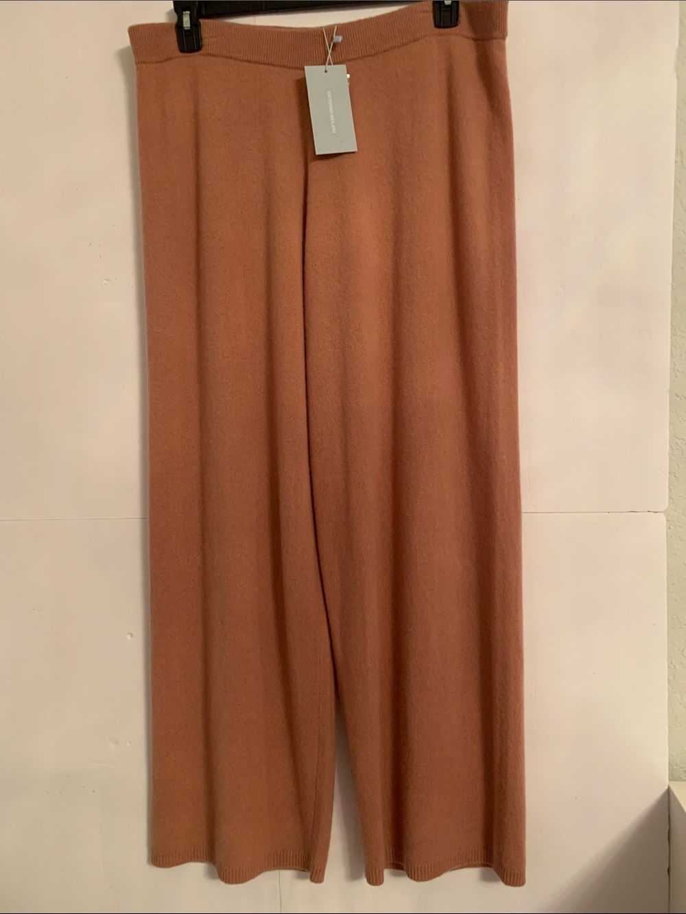 NWT Antonio Melani 100% Cashmere Wide-Leg Knit Pants in Mousse Size XL